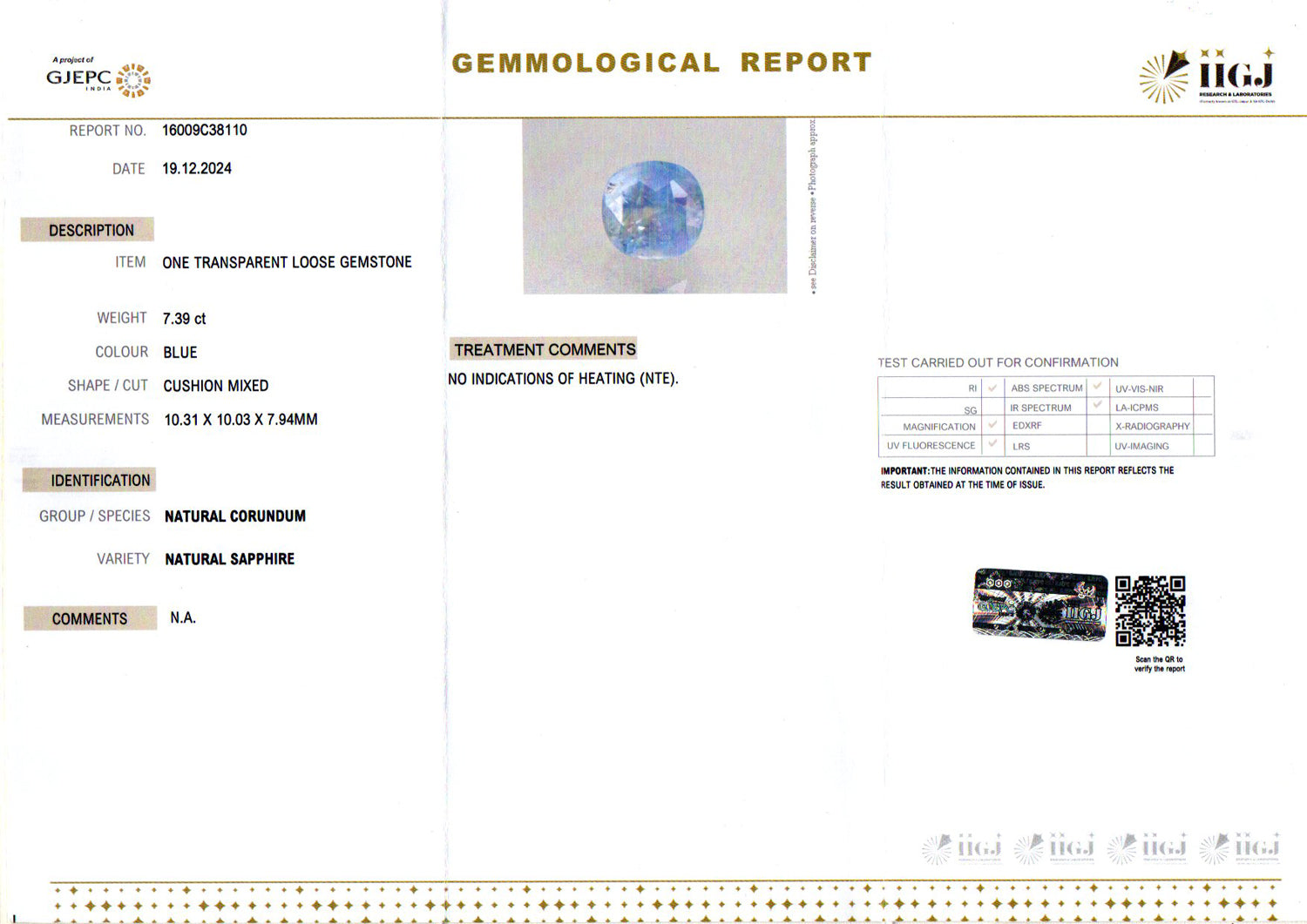 Ceylon Blue Sapphire - 7.39 Carat Prime Quality CBS-6293