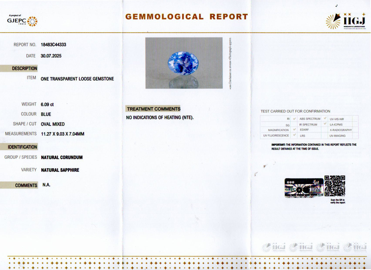 Ceylon Blue Sapphire - 6.09 Carat Prime Quality CBS-6309
