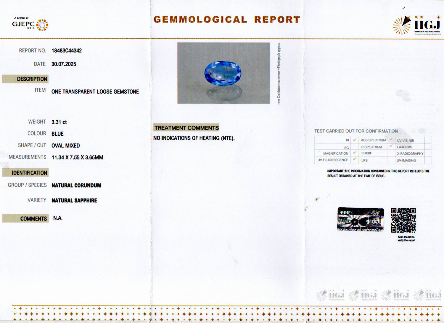 Ceylon Blue Sapphire - 3.31 Carat Limited Quality CBS-6311