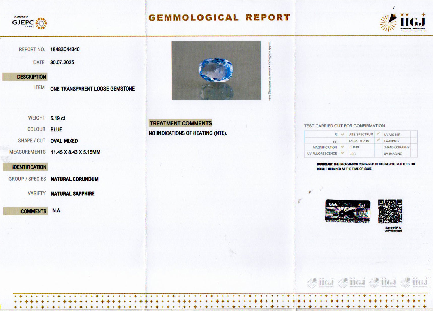 Blue Sapphire - 5.19 Carats