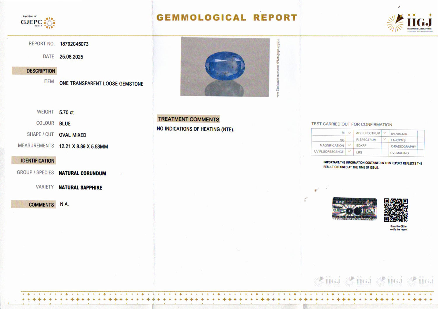 Blue Sapphire - 5.70 Carats