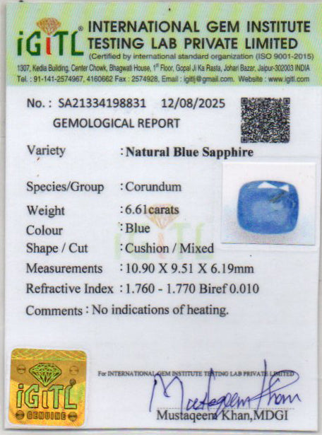 Blue Sapphire - 6.61 Carats