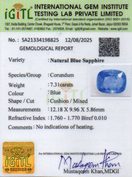 Ceylon Blue Sapphire - 7.31 Carat Prime Quality CBS-6329