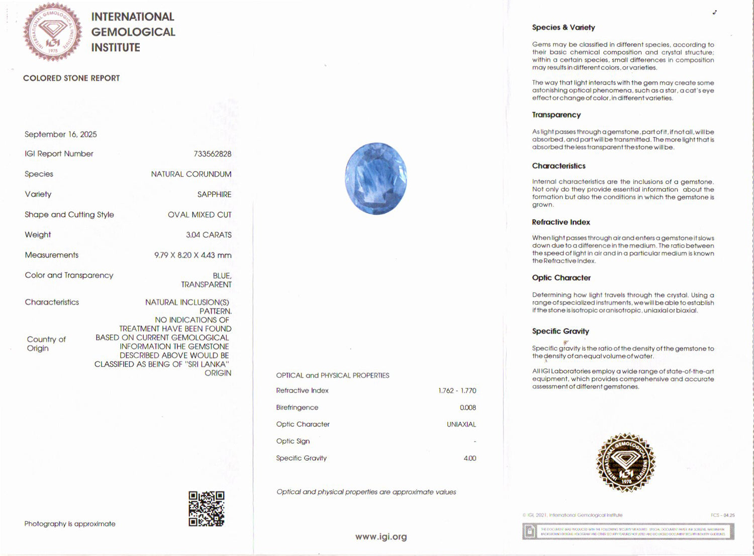 Ceylon Blue Sapphire - 3.04 Carat Limited Quality CBS-6332