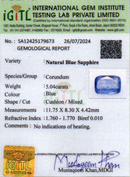 Blue Sapphire - 5.04 Carats