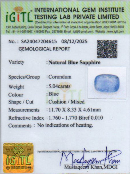 Blue Sapphire - 5.04 Carats