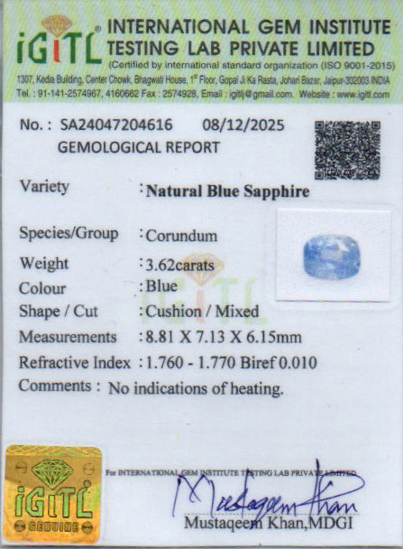 Blue Sapphire - 3.62 Carats