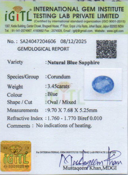 Blue Sapphire - 3.45 Carats