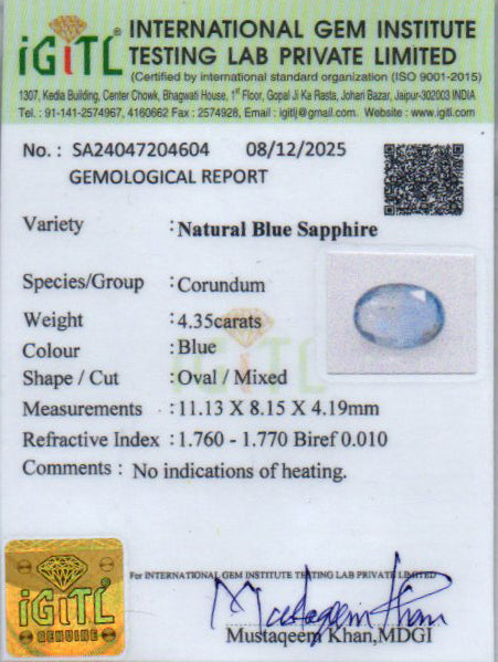 Blue Sapphire - 4.35 Carats