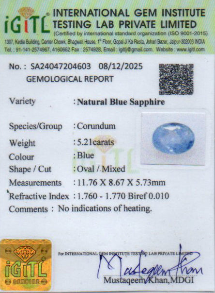Blue Sapphire - 5.21 Carats