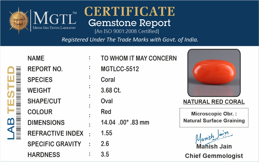 Italian Red Coral - 3.68 Carat Limited Quality CC-5512