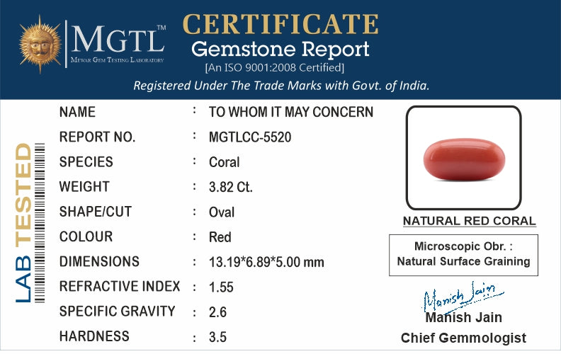 Italian Red Coral - 3.82 Carat Rare Quality CC-5520