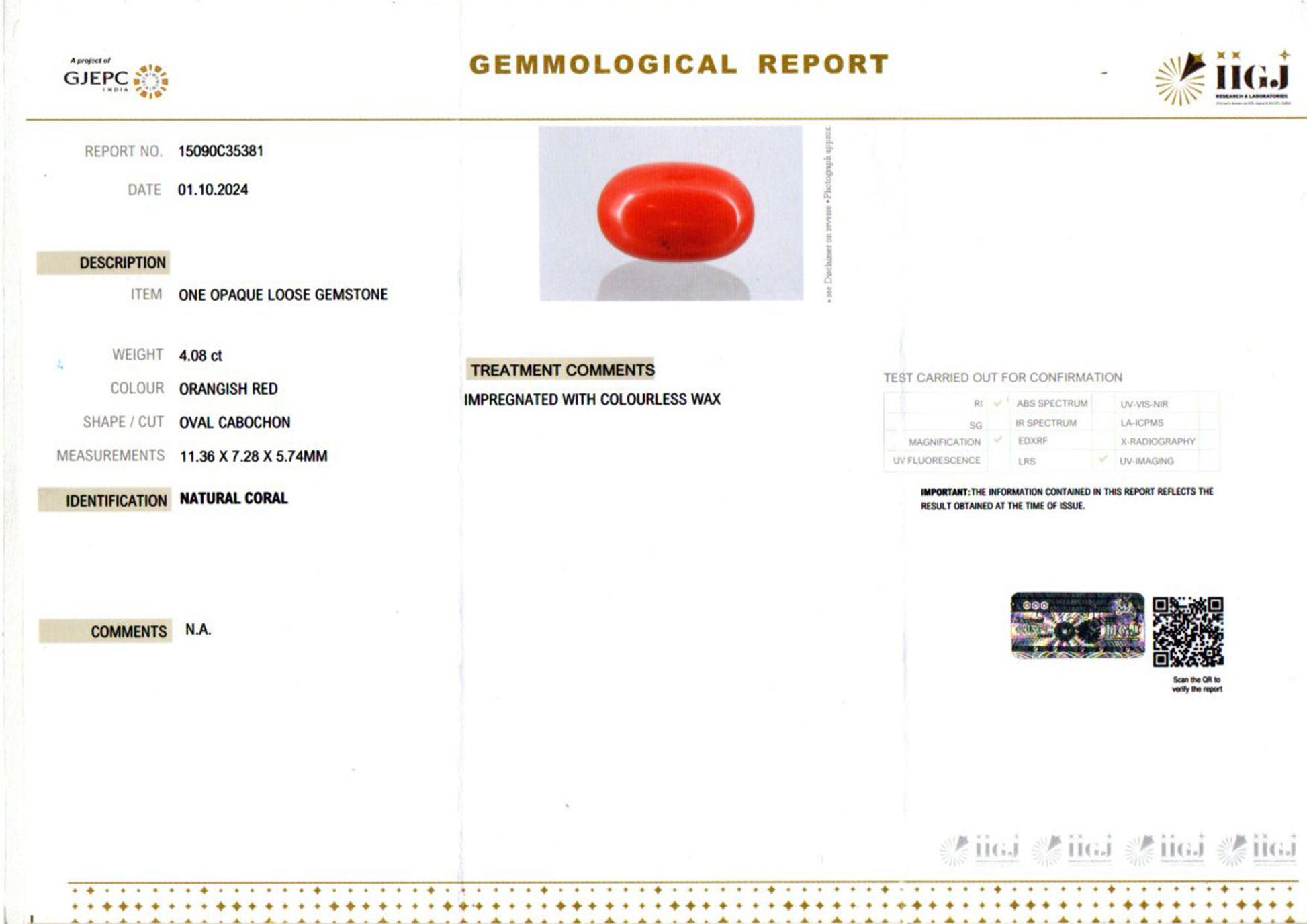 Italian Red Coral - 4.08 Carat Limited Quality CC-5522