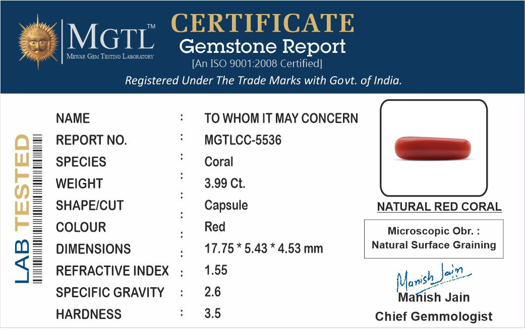 Italian Red Coral - 3.99 Carat Fine Quality CC-5536