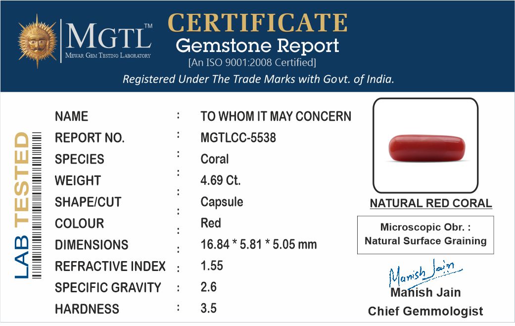 Italian Red Coral - 4.69 Carat Fine Quality CC-5538