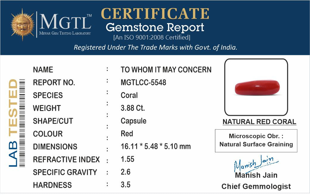 Italian Red Coral - 3.88 Carat Fine Quality CC-5548