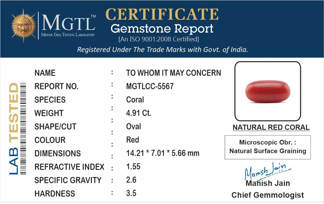 Italian Red Coral - 4.91 Carat Limited Quality CC-5567