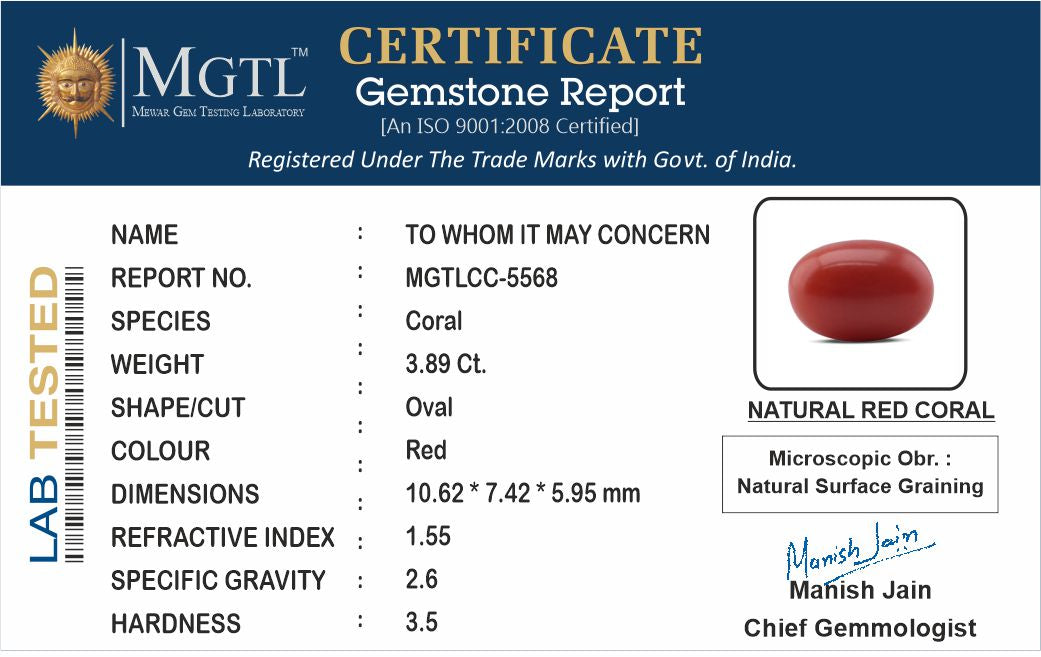 Italian Red Coral - 3.89 Carat Limited Quality CC-5568