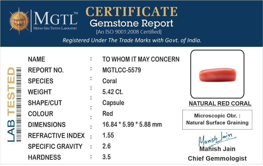 Italian Red Coral - 5.42 Carat Prime Quality CC-5579