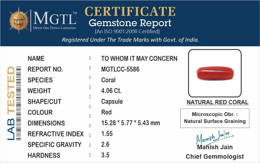 Italian Red Coral - 4.06 Carat Fine Quality CC-5586