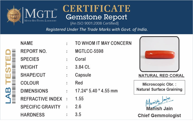 Italian Red Coral - 3.84 Carat Fine Quality CC-5598