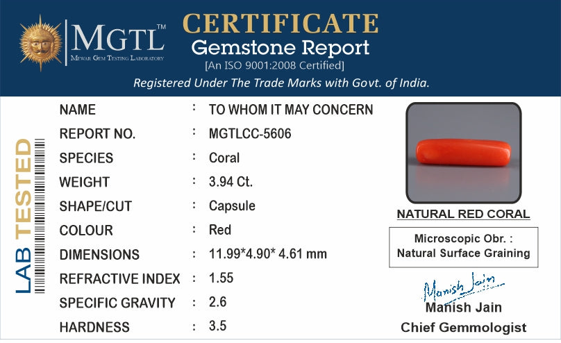 Italian Red Coral - 3.94 Carat Fine Quality CC-5606