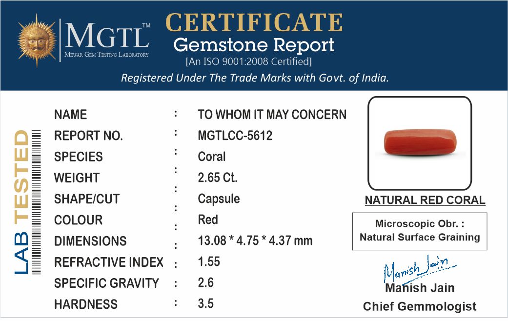 Italian Red Coral - 2.65 Carat Prime Quality CC-5612