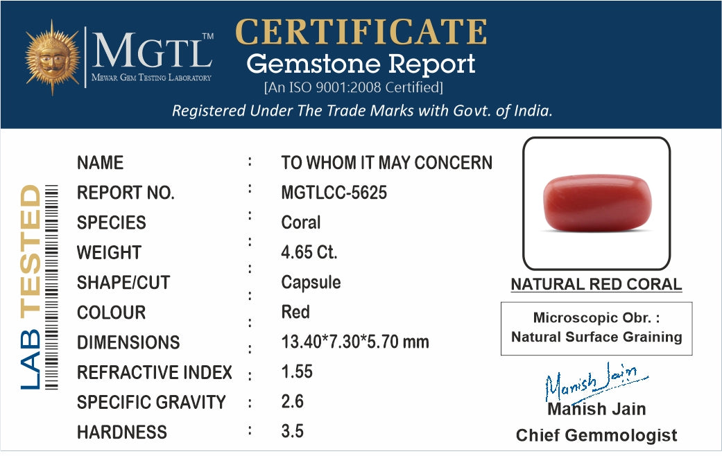 Italian Red Coral - 4.65 Carat Prime Quality CC-5625