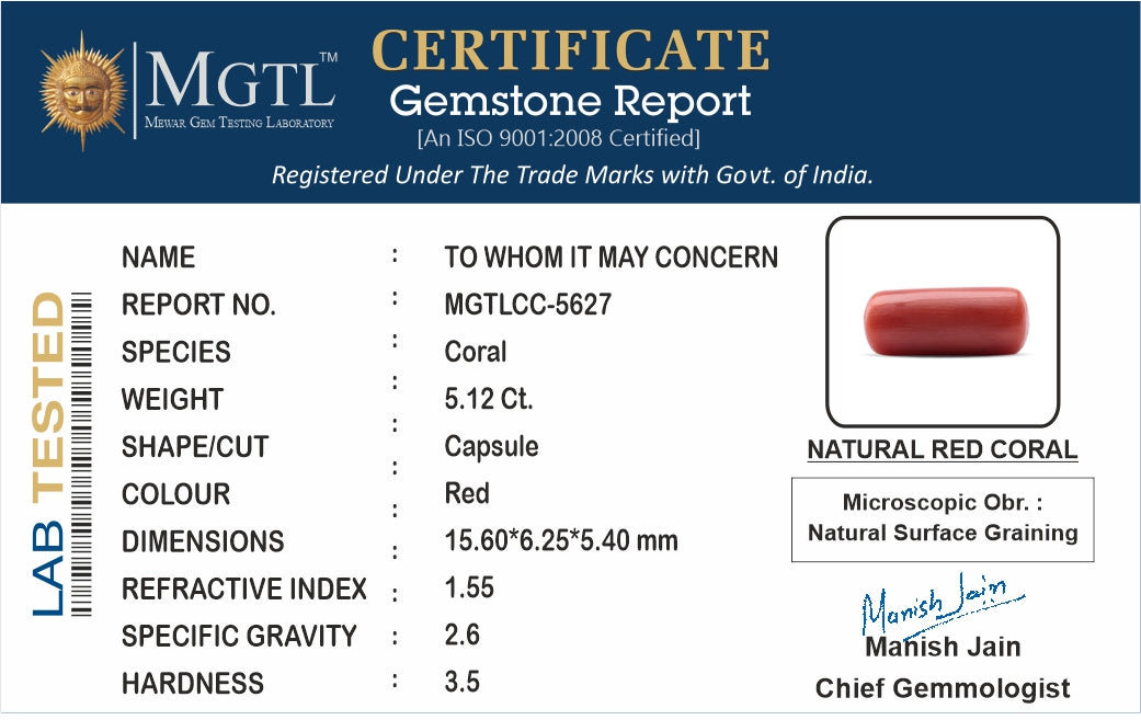 Italian Red Coral - 5.12 Carat Prime Quality CC-5627