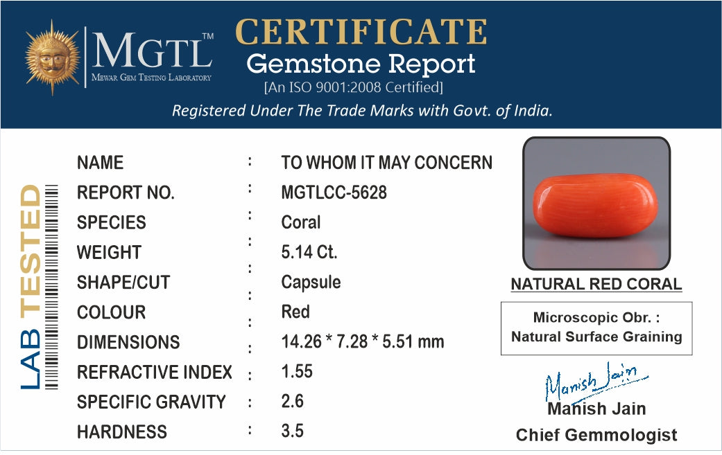 Italian Red Coral - 5.14 Carat Limited Quality CC-5628