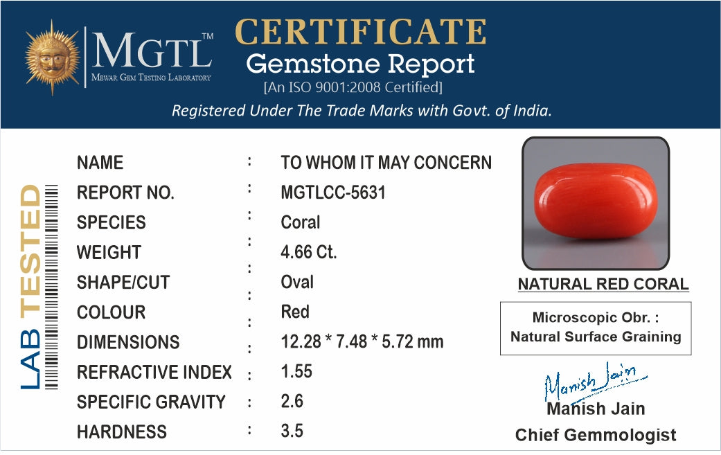 Italian Red Coral - 4.66 Carat Limited Quality CC-5631