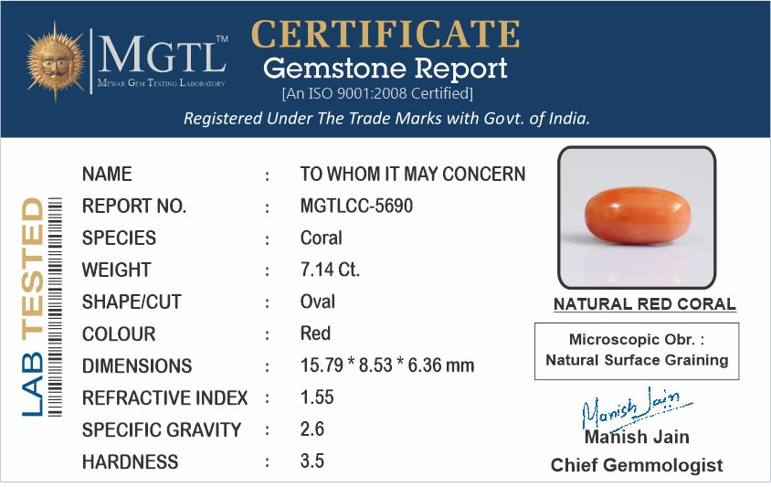 Red Coral - 7.14 Carat (7.89 Ratti - Moonga)