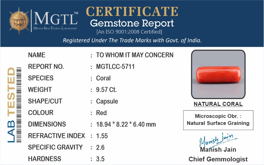 Italian Red Coral - 9.57 Carat Limited Quality CC 5711