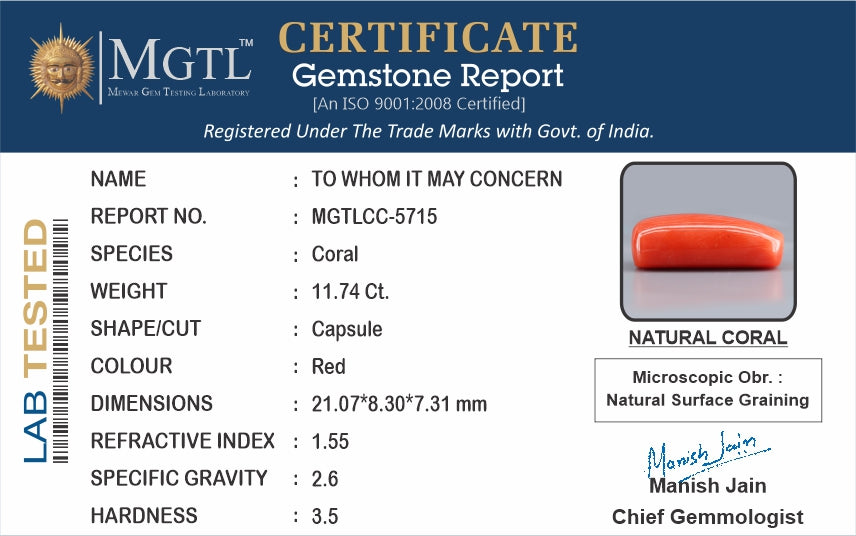 Italian Red Coral - 11.74 Carat Limited Quality CC 5715