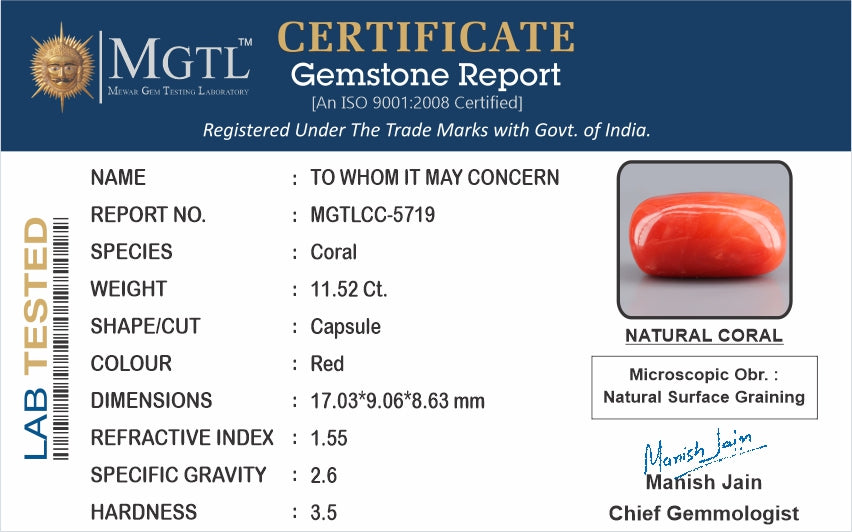Italian Red Coral - 11.52 Carat Rare Quality CC 5719