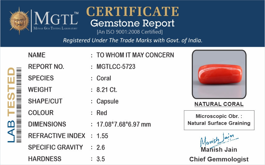 Italian Red Coral - 8.21 Carat Limited Quality CC-5723