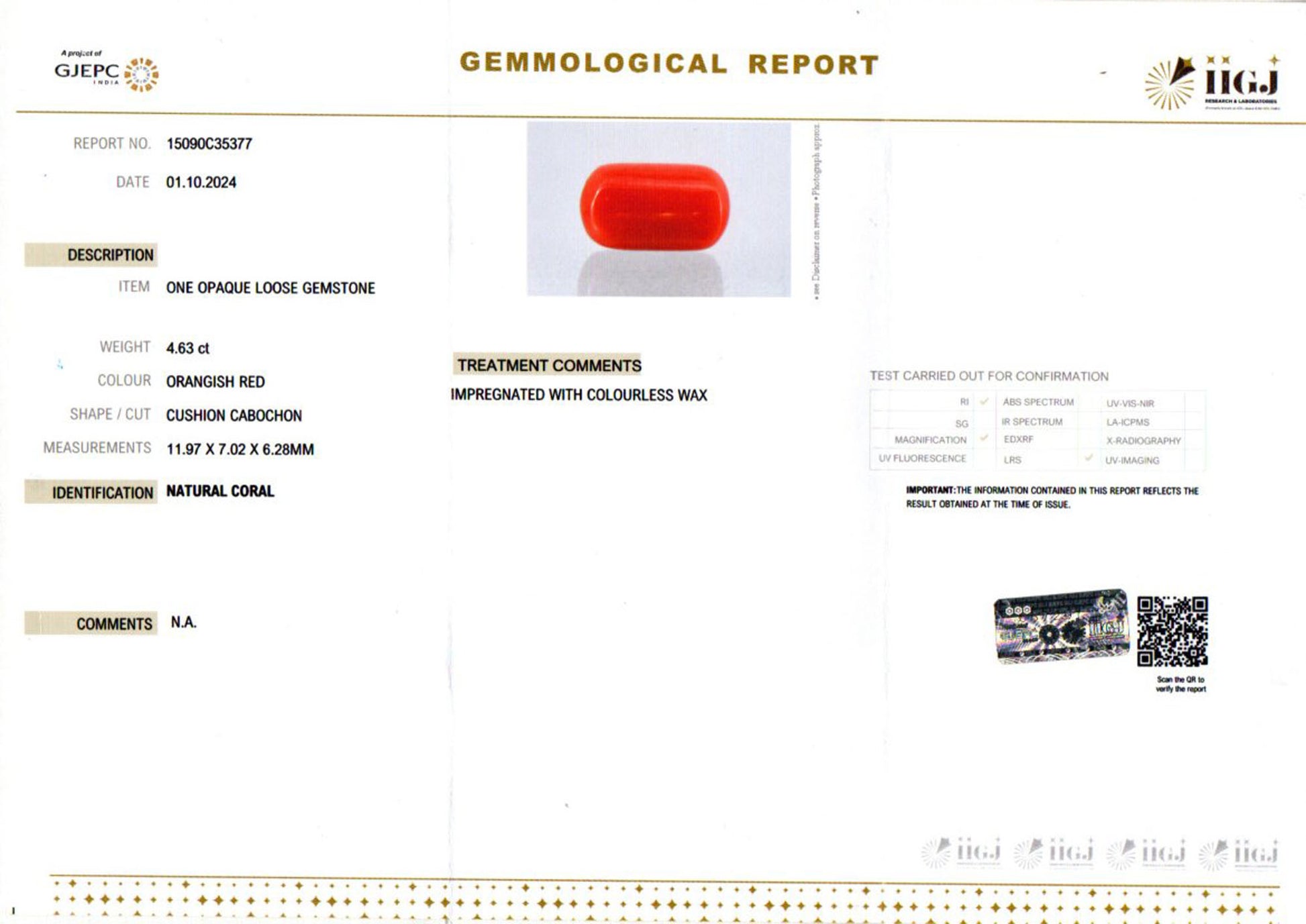 Italian Red Coral - 4.63 Carat Limited Quality CC-5730