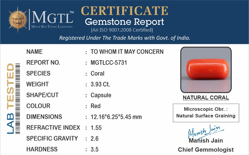 Italian Red Coral - 3.93 Carat Limited Quality CC-5731