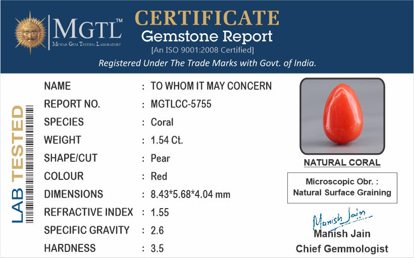 Italian Red Coral - 1.54 Carat Limited Quality CC-5755