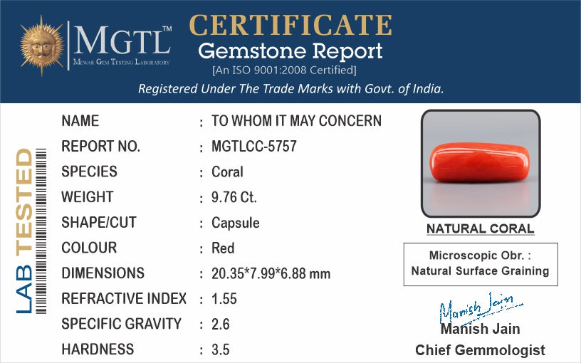 Italian Red Coral - 9.76 Carat Prime Quality CC-5757