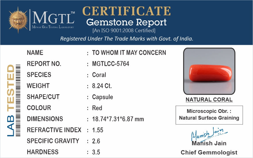 Italian Red Coral - 8.24 Carat Prime Quality CC-5764