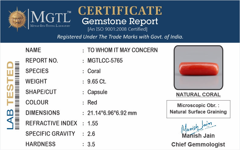 Italian Red Coral - 9.65 Carat Prime Quality CC-5765