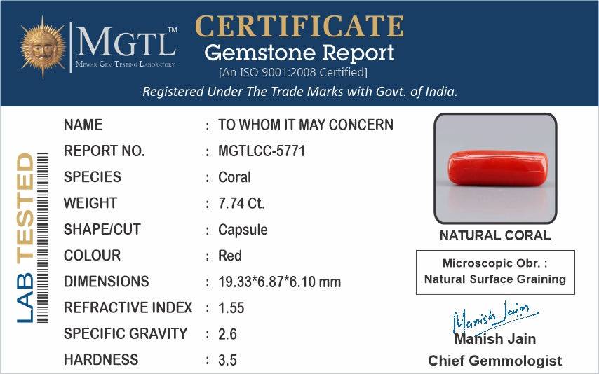 Italian Red Coral - 7.74 Carat Prime Quality CC-5771