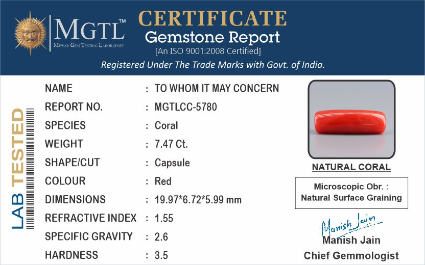Italian Red Coral - 7.47 Carat Prime Quality CC-5780