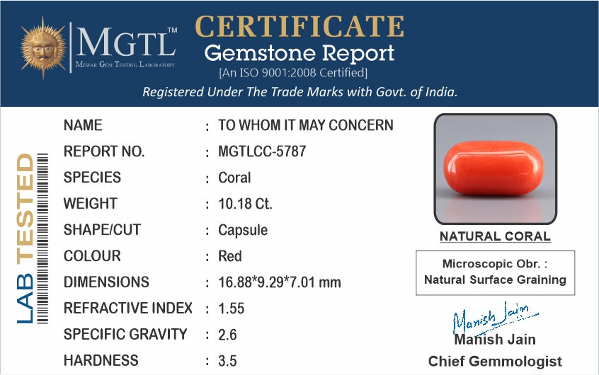 Italian Red Coral - 10.18 Carat Limited Quality CC-5787