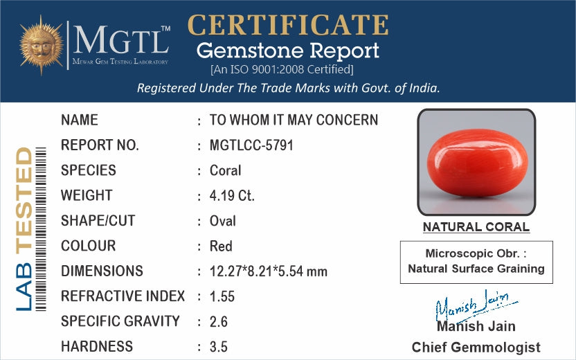 Italian Red Coral - 4.19 Carat Limited Quality CC-5791