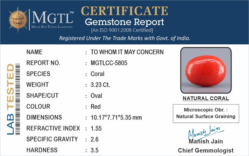 Italian Red Coral - 3.23 Carat Limited Quality CC-5805