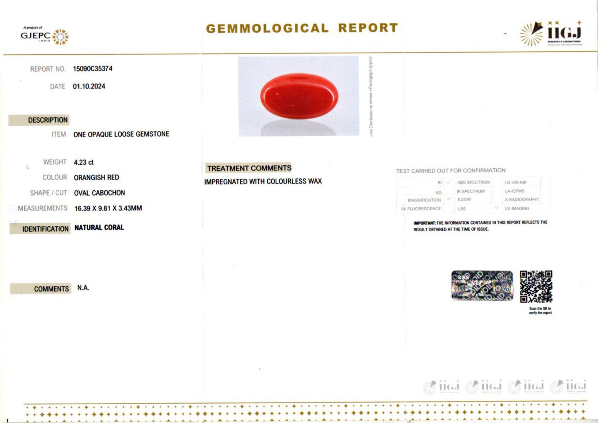 Red Coral - 4.23 Carat (4.67 Ratti - Moonga)