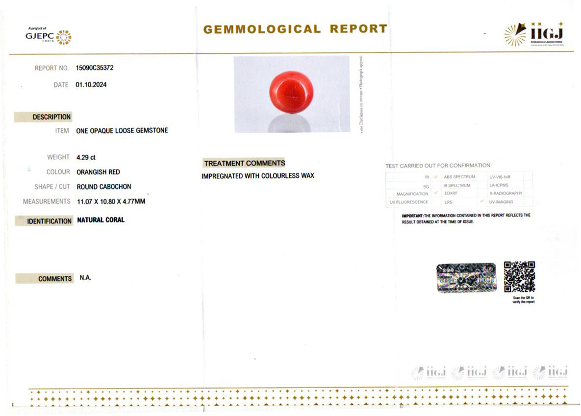 Red Coral - 4.29 Carat (4.74 Ratti - Moonga)