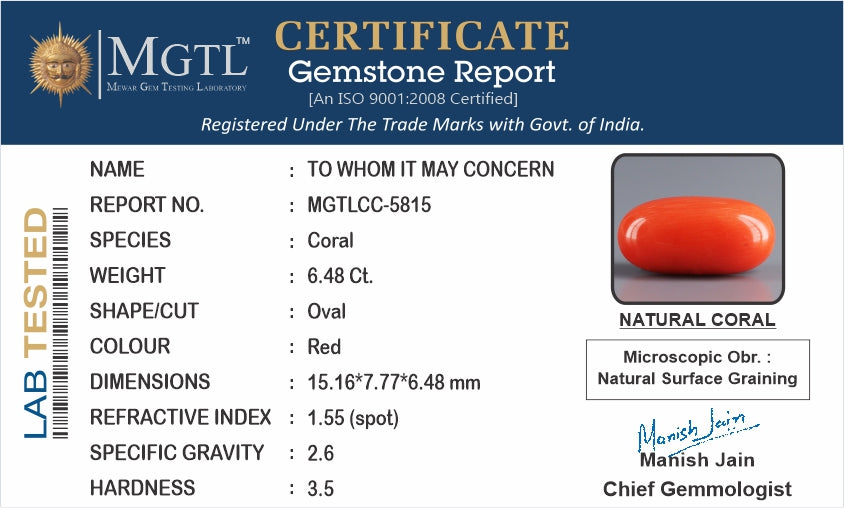 Italian Red Coral - 6.48 Carat Rare Quality CC-5815